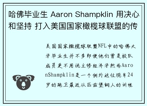 哈佛毕业生 Aaron Shampklin 用决心和坚持 打入美国国家橄榄球联盟的传奇之路